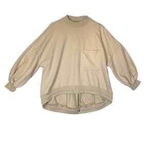 Lit Active women's small oversized cream sweatshirt pocket gym workout basic